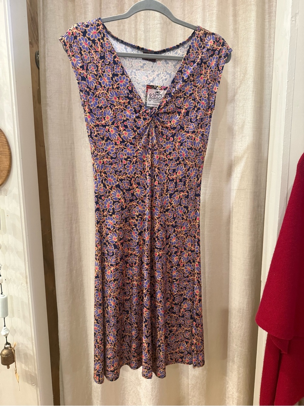 Salaam twist front Purple Floral Tie-Front Midi Dress